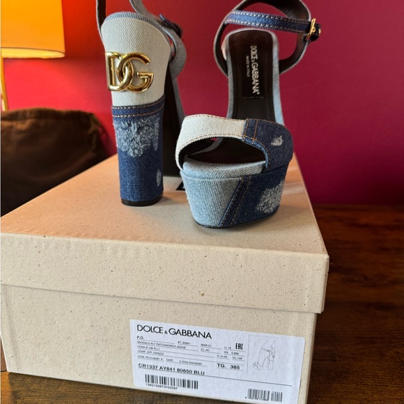 Dolce & Gabbana Blue Patchwork Denim Platform Heeled Sandals - Picture 4 of 10